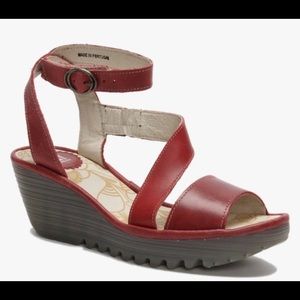 Fly London Asymmetrical Red Leather Sandal